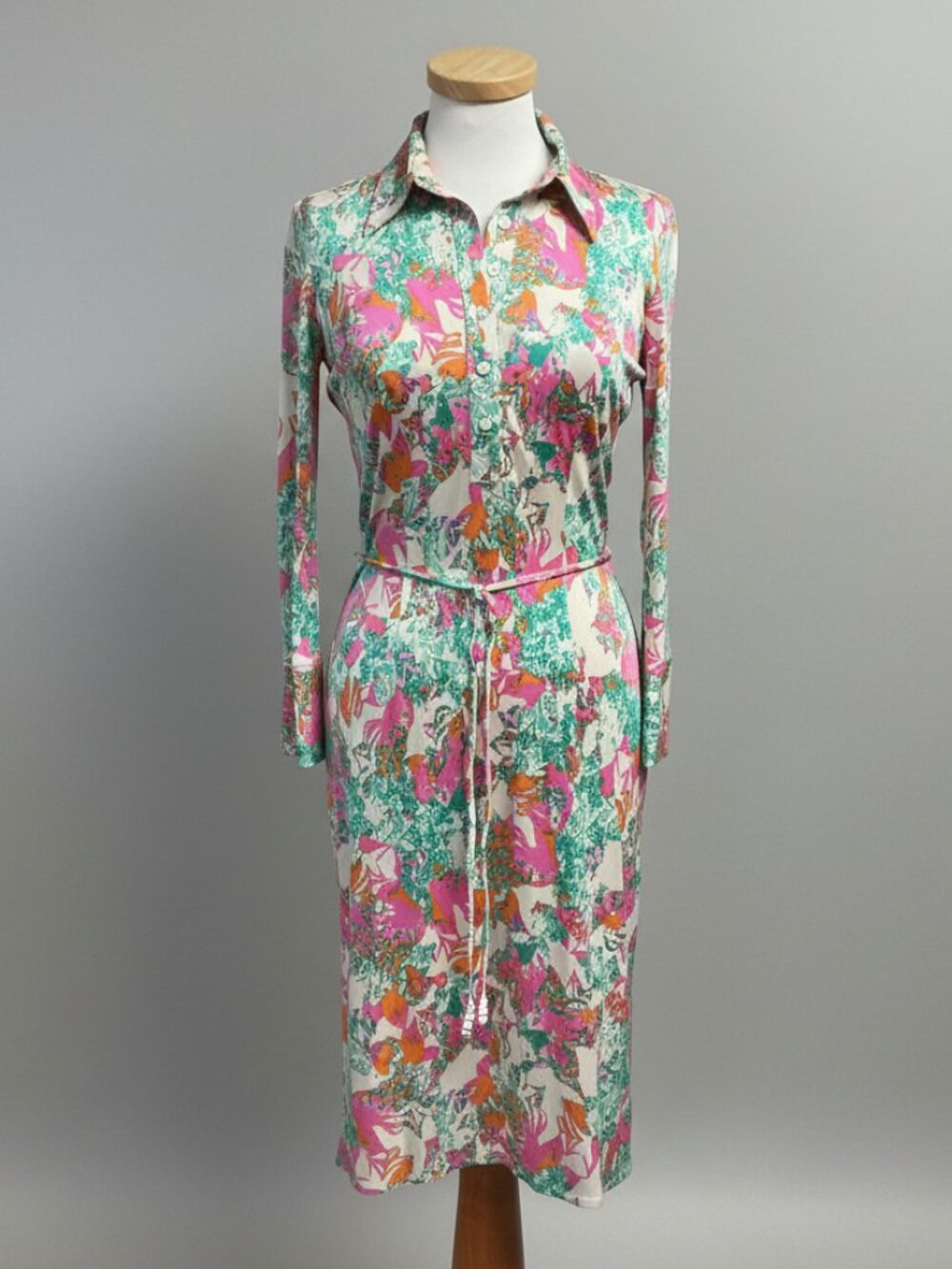 Milly of New York white, pink, green, orange print silk dress, size XS